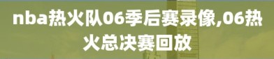 nba热火队06季后赛录像,06热火总决赛回放
