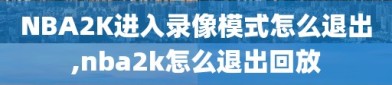 NBA2K进入录像模式怎么退出,nba2k怎么退出回放