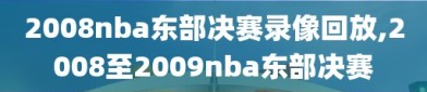 2008nba东部决赛录像回放,2008至2009nba东部决赛