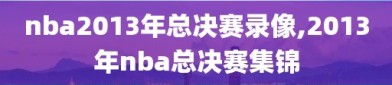 nba2013年总决赛录像,2013年nba总决赛集锦